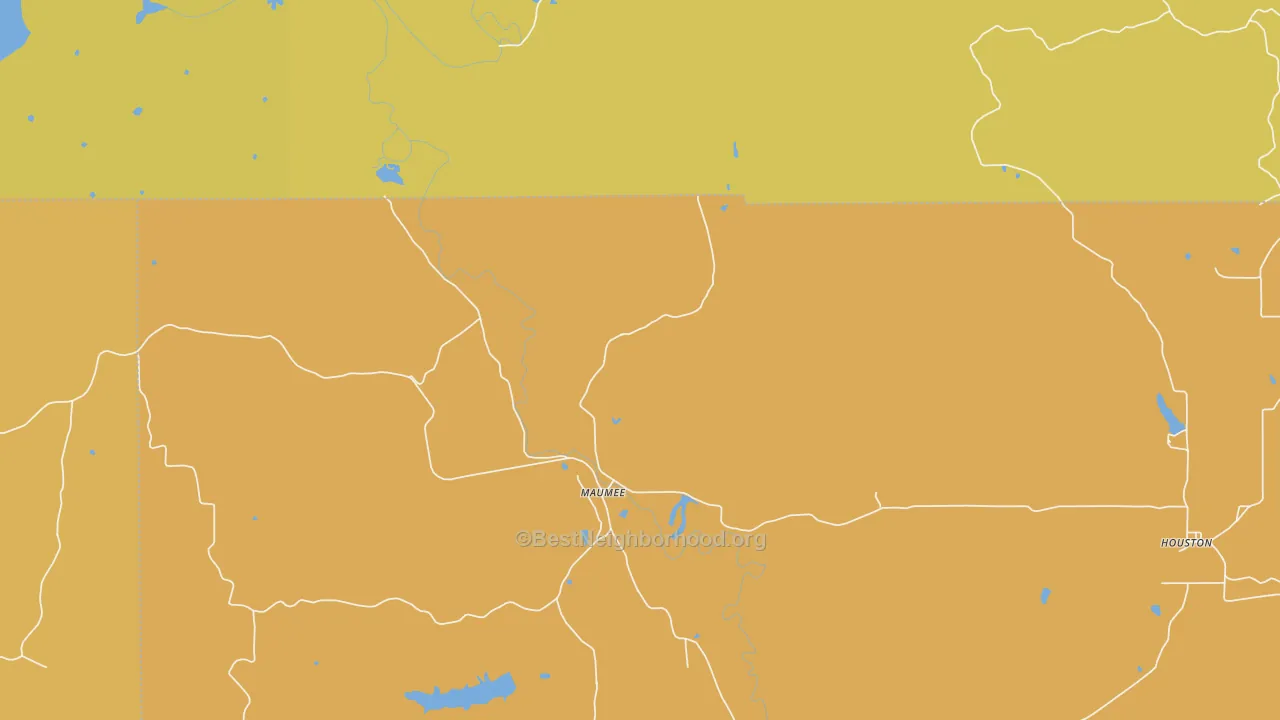 Map of the best neighborhoods in the Elkinsville area, with better matches in green and worse matches in red