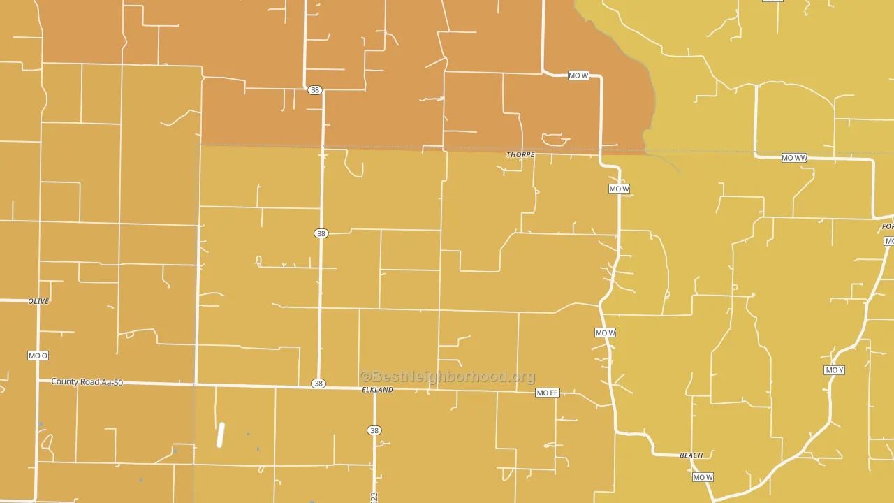 Map of the best neighborhoods in the Elkland area, with better matches in green and worse matches in red