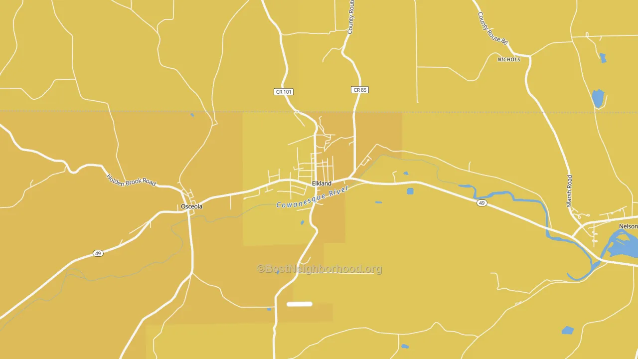 Map of the best neighborhoods in the Elkland area, with better matches in green and worse matches in red