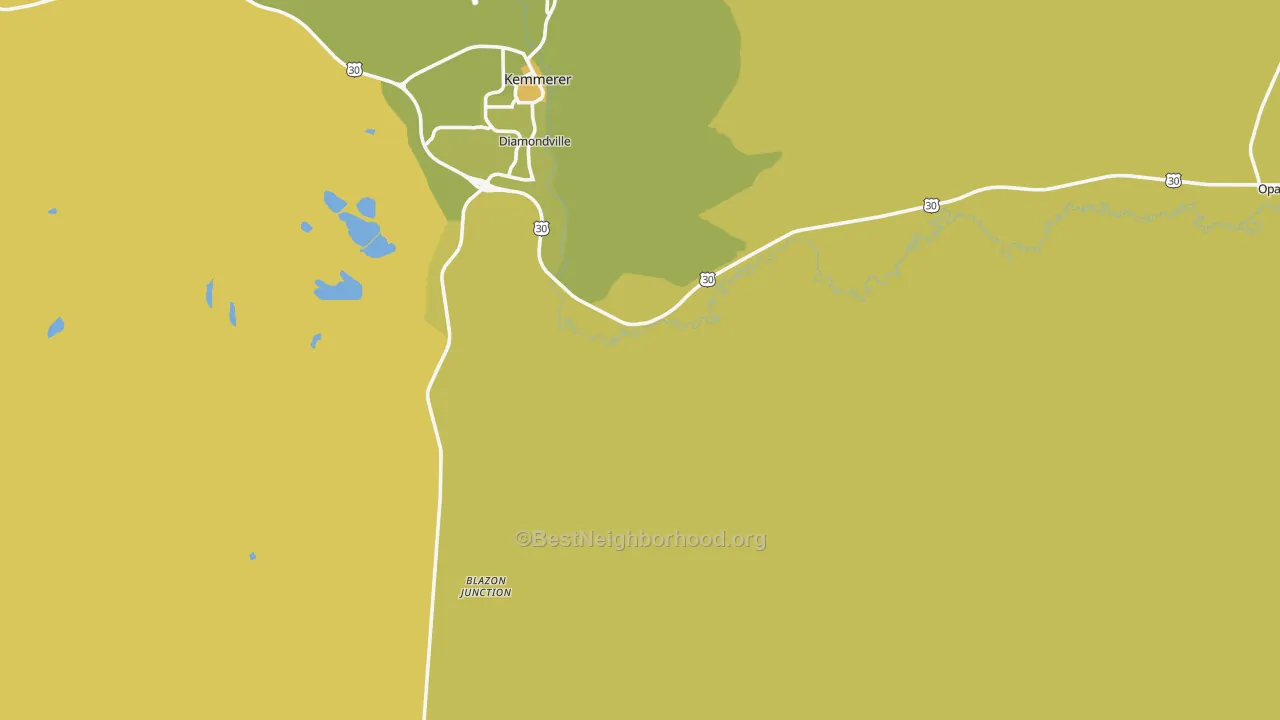 Map of the best neighborhoods in the Elkol area, with better matches in green and worse matches in red