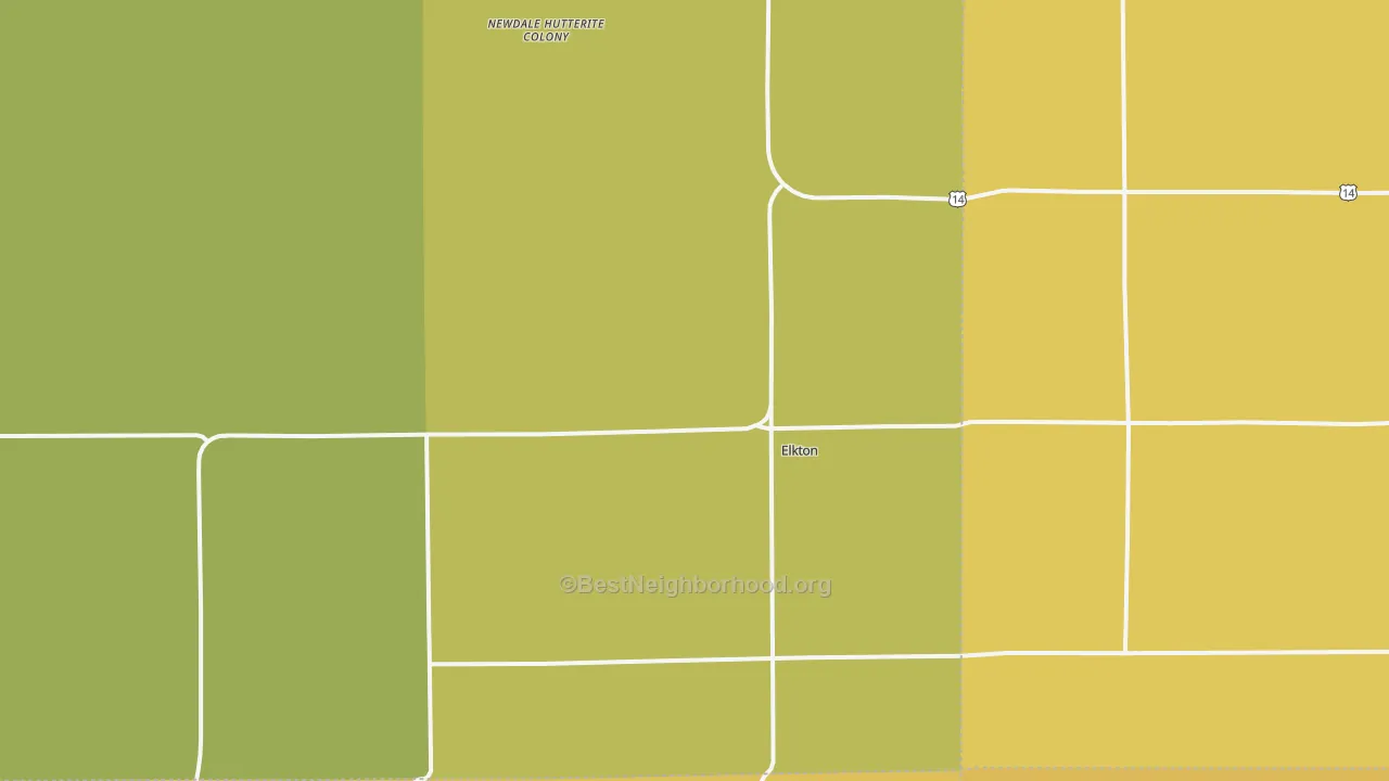 Map of the best neighborhoods in the Elkton area, with better matches in green and worse matches in red
