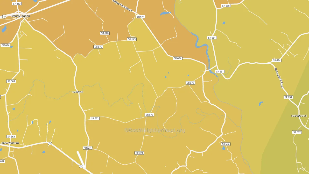Map of the best neighborhoods in the Elkwood area, with better matches in green and worse matches in red