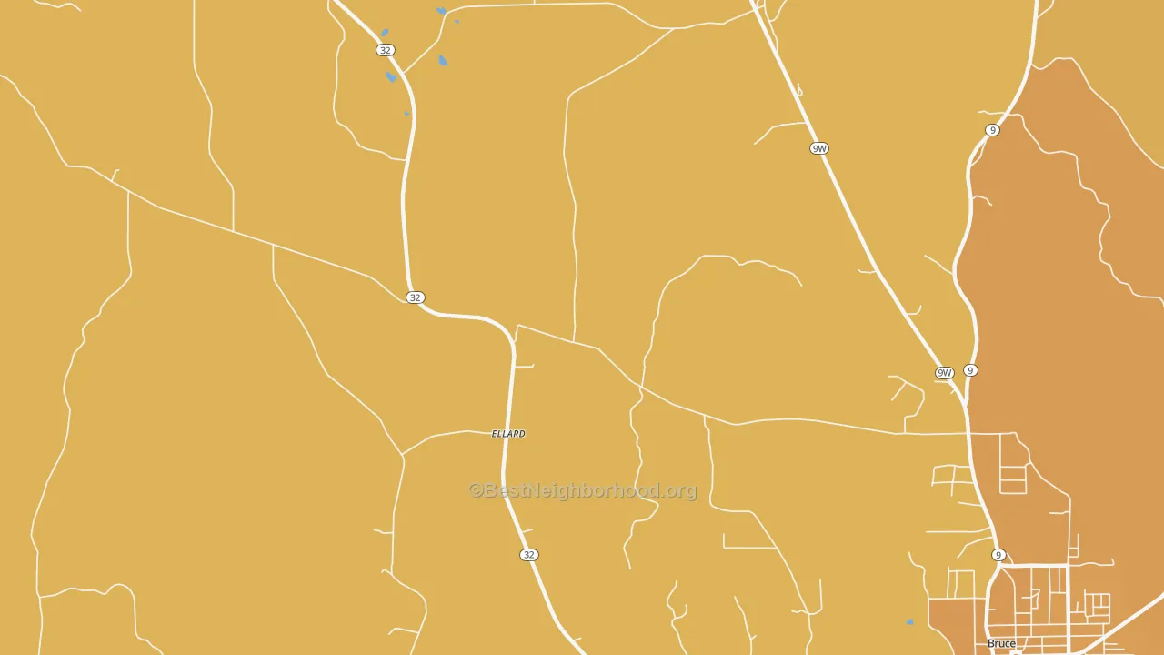 Map of the best neighborhoods in the Ellard area, with better matches in green and worse matches in red
