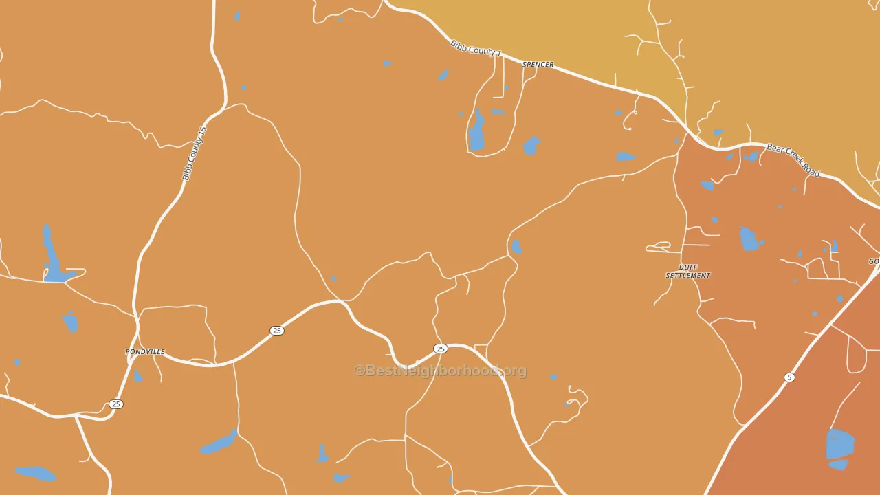 Map of the best neighborhoods in the Ellards area, with better matches in green and worse matches in red