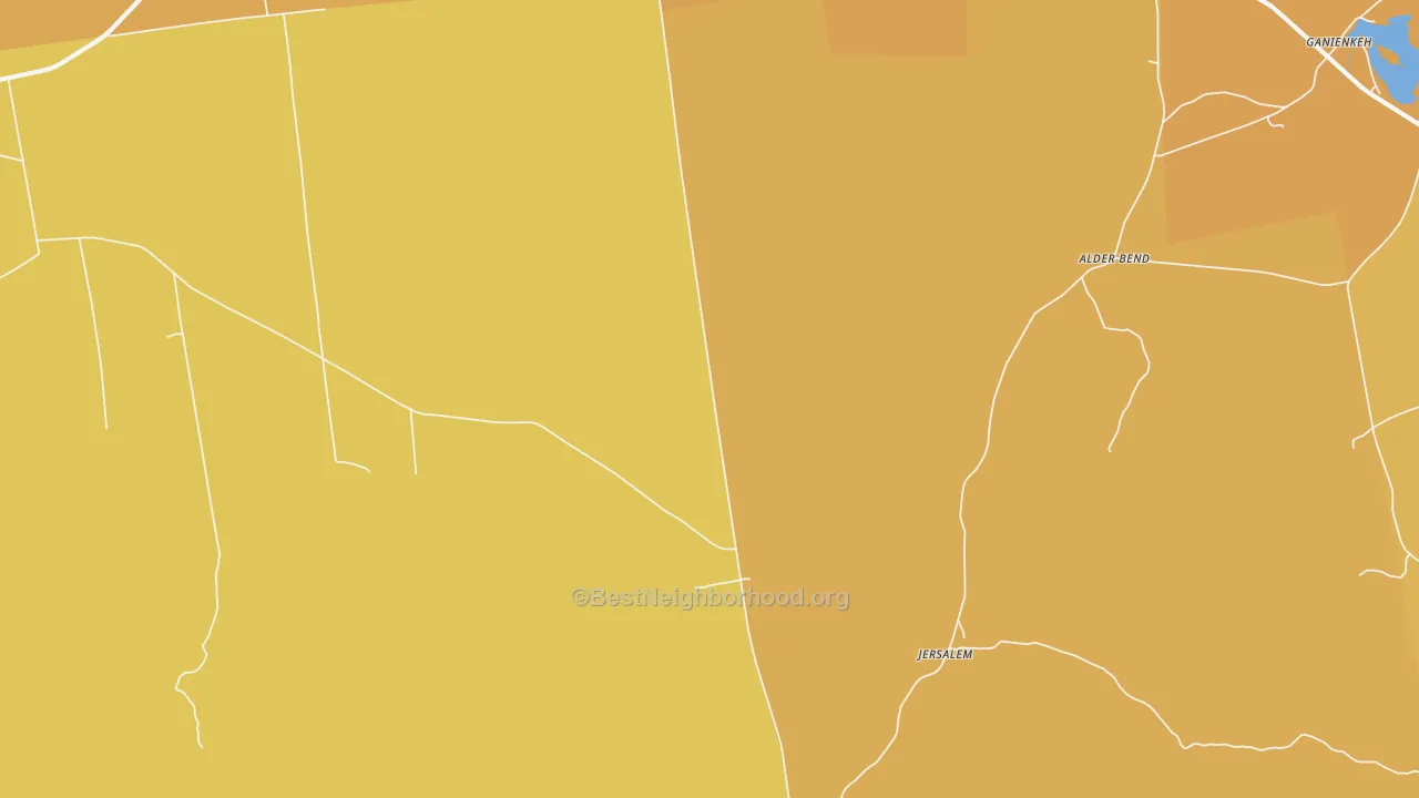 Map of the best neighborhoods in the Ellenburg Depot area, with better matches in green and worse matches in red