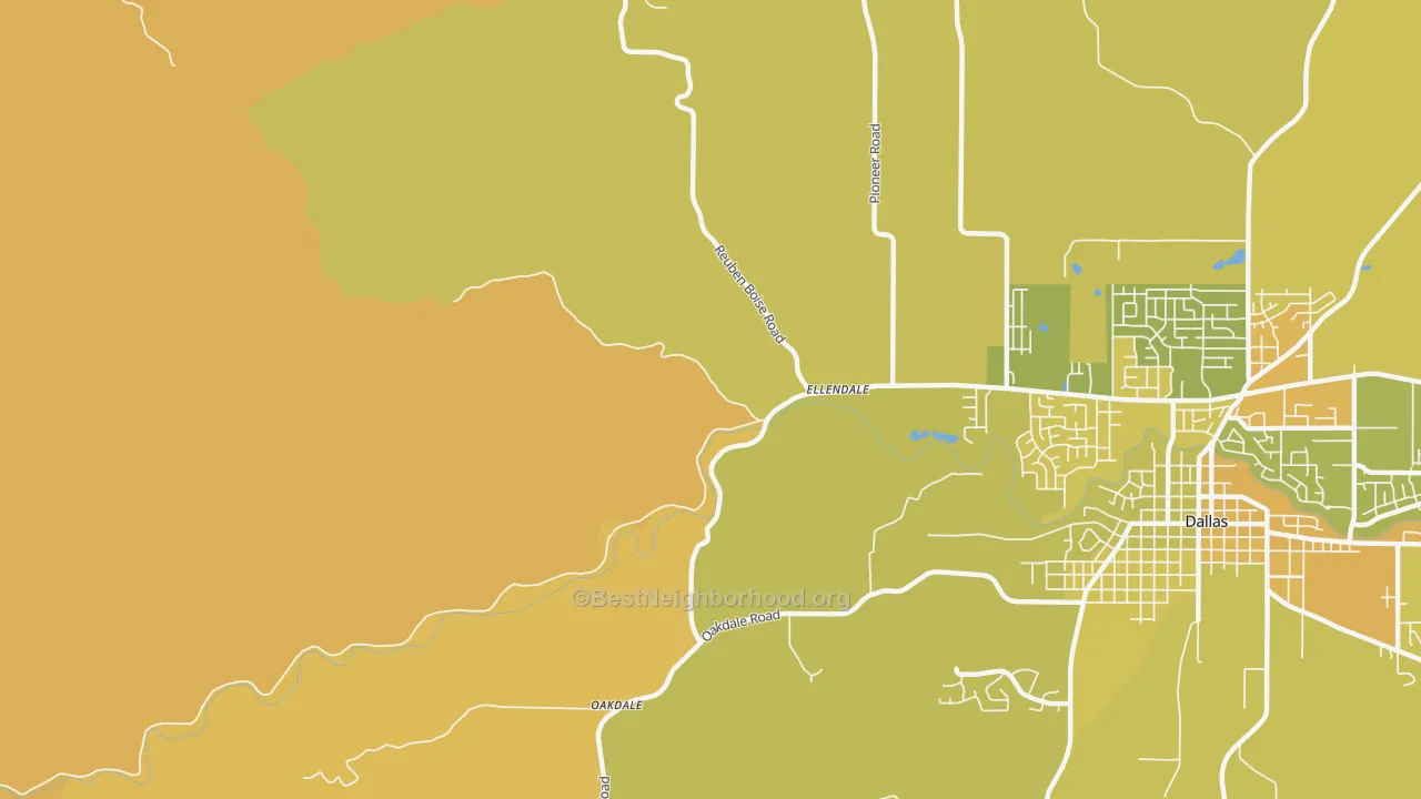 Map of the best neighborhoods in the Ellendale area, with better matches in green and worse matches in red