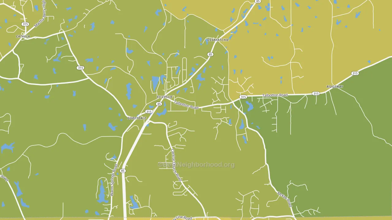 Map of the best neighborhoods in the Ellerslie area, with better matches in green and worse matches in red