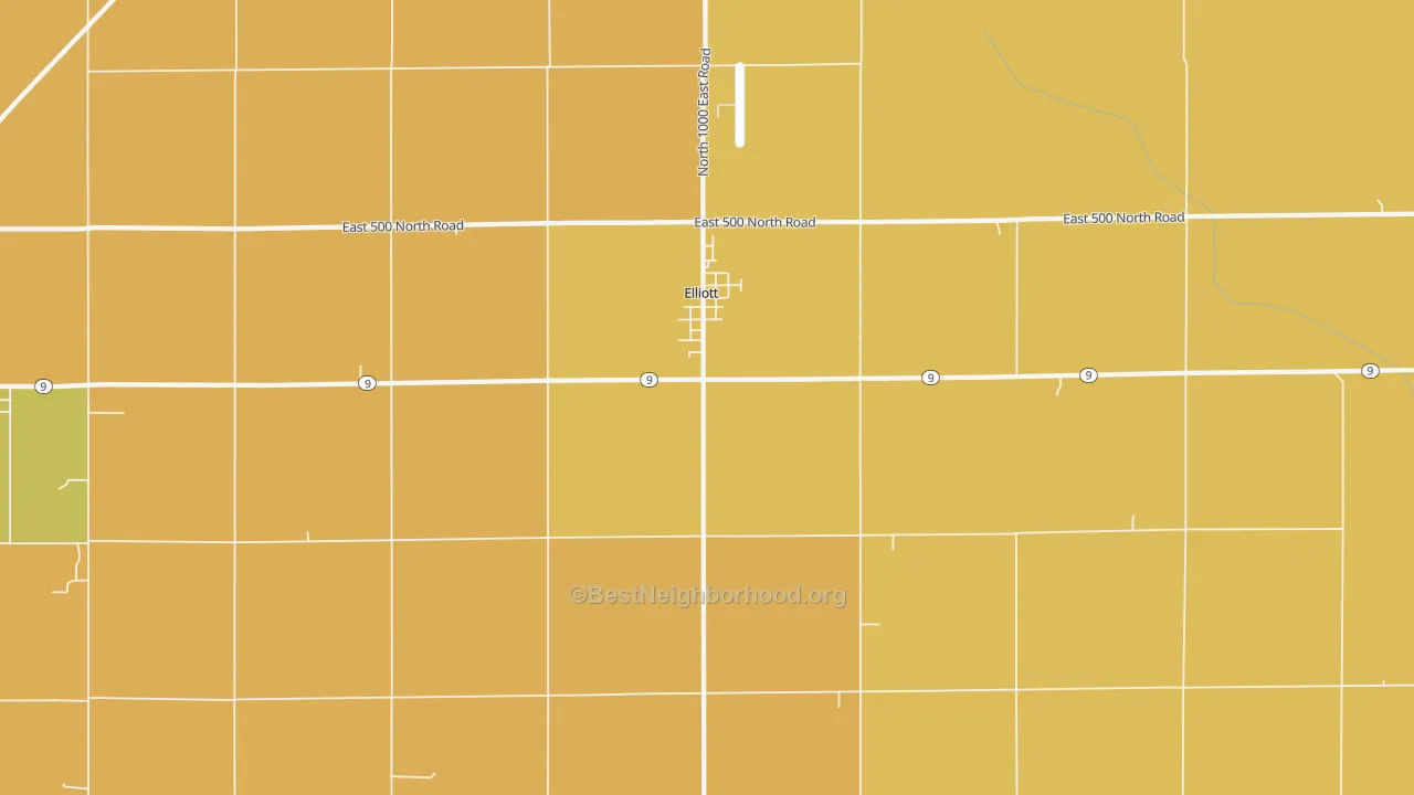 Map of the best neighborhoods in the Elliott area, with better matches in green and worse matches in red