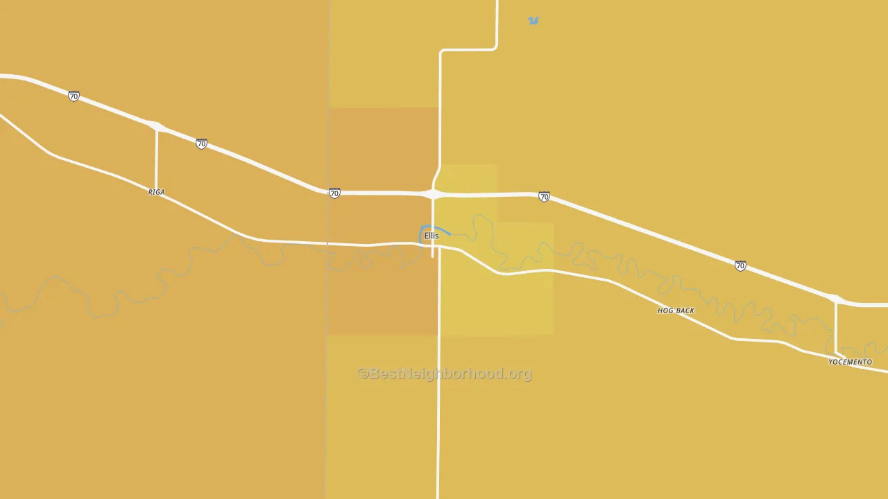 Map of the best neighborhoods in the Ellis area, with better matches in green and worse matches in red