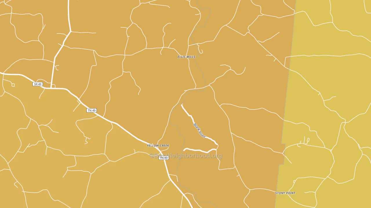Map of the best neighborhoods in the Ellis Mills area, with better matches in green and worse matches in red