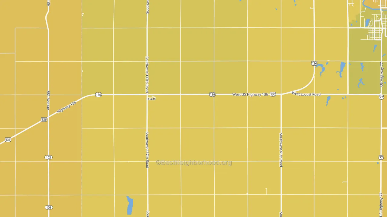Map of the best neighborhoods in the Ellis area, with better matches in green and worse matches in red