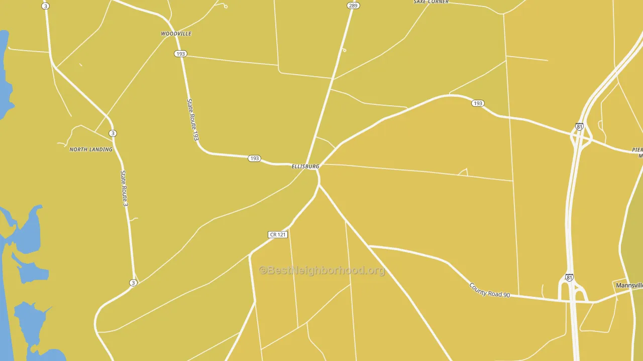 Map of the best neighborhoods in the Ellisburg area, with better matches in green and worse matches in red
