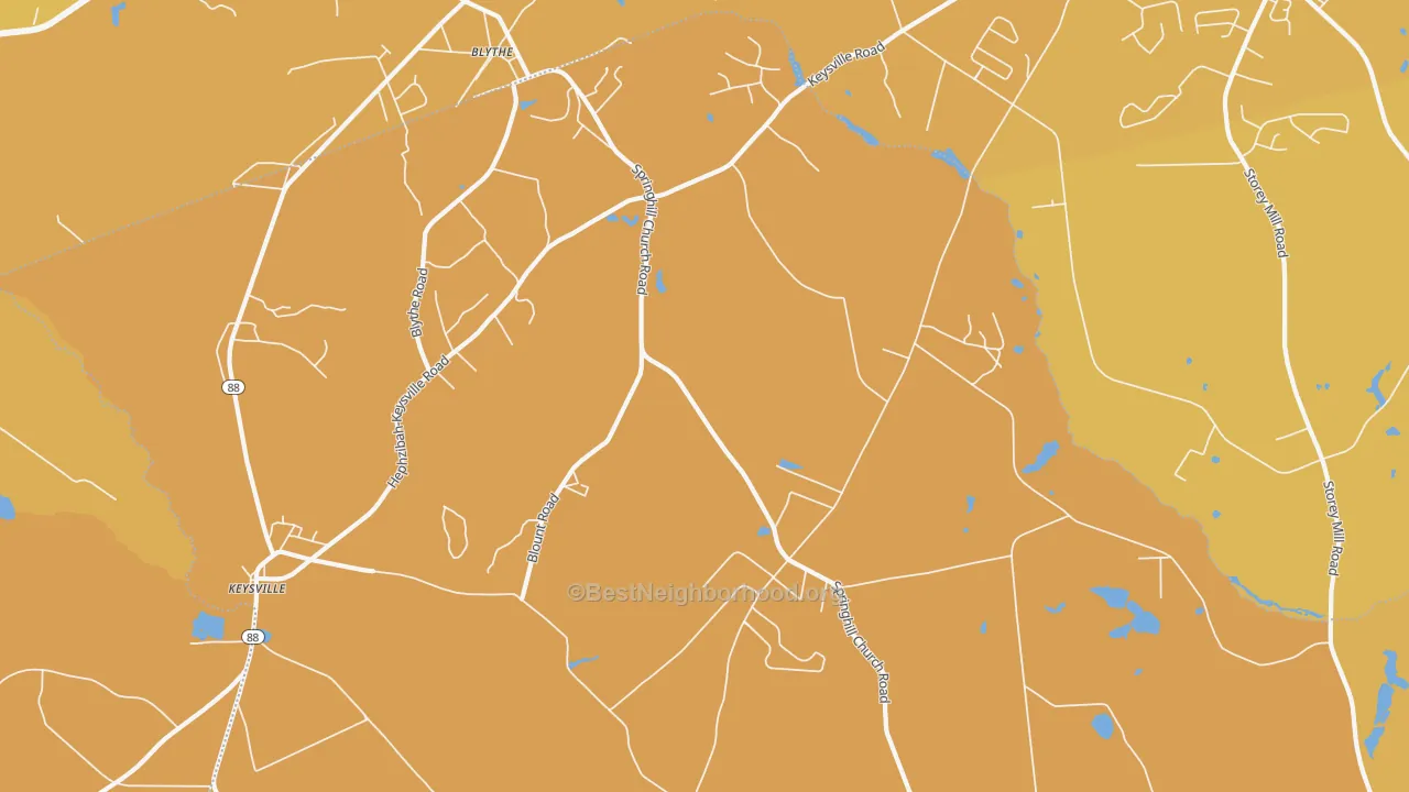 Map of the best neighborhoods in the Ellwood area, with better matches in green and worse matches in red