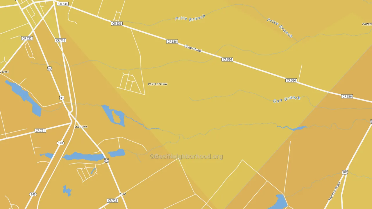 Map of the best neighborhoods in the Elm area, with better matches in green and worse matches in red