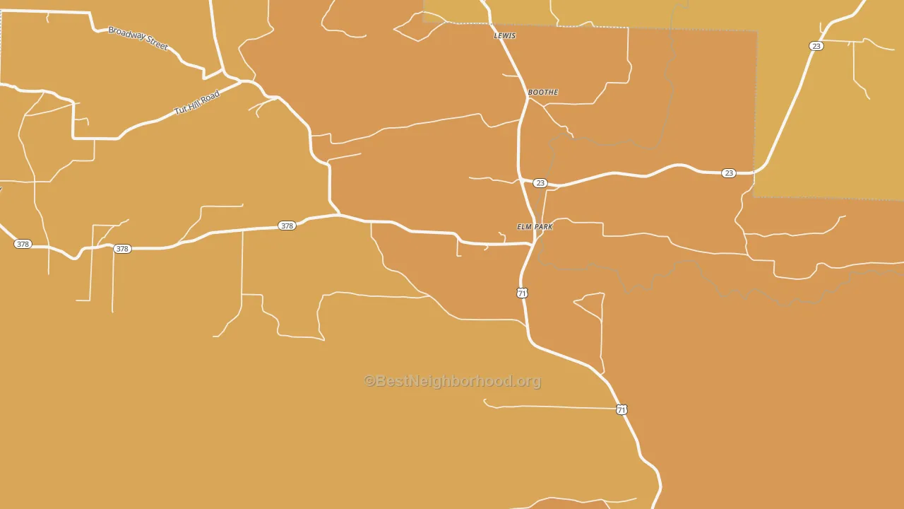 Map of the best neighborhoods in the Elm Park area, with better matches in green and worse matches in red