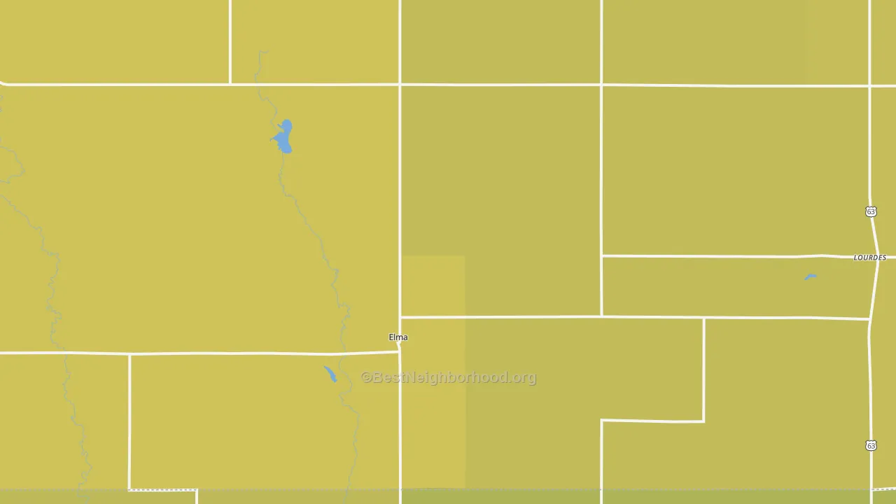 Map of the best neighborhoods in the Elma area, with better matches in green and worse matches in red
