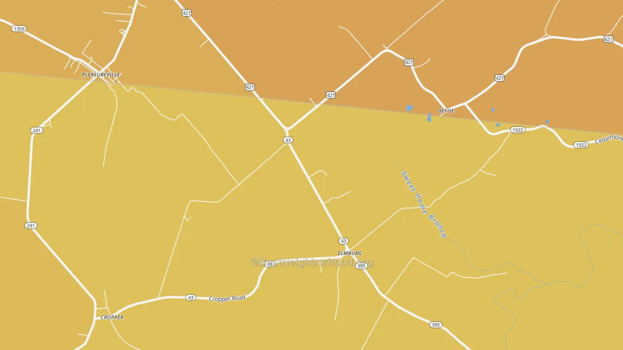 Map of the best neighborhoods in the Elmburg area, with better matches in green and worse matches in red