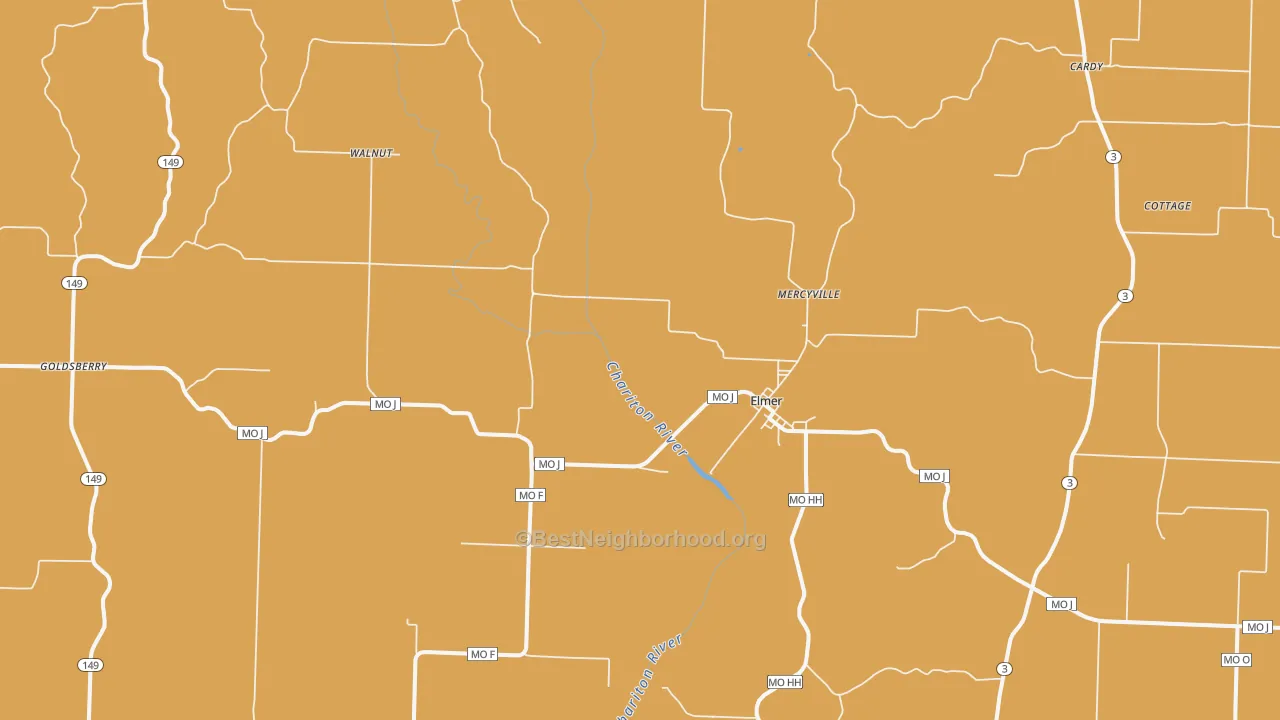 Map of the best neighborhoods in the Elmer area, with better matches in green and worse matches in red