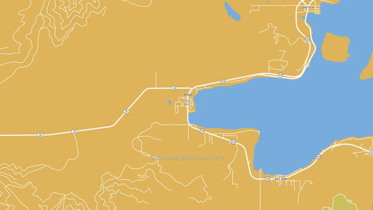 Map of the best neighborhoods in the Elmo area, with better matches in green and worse matches in red