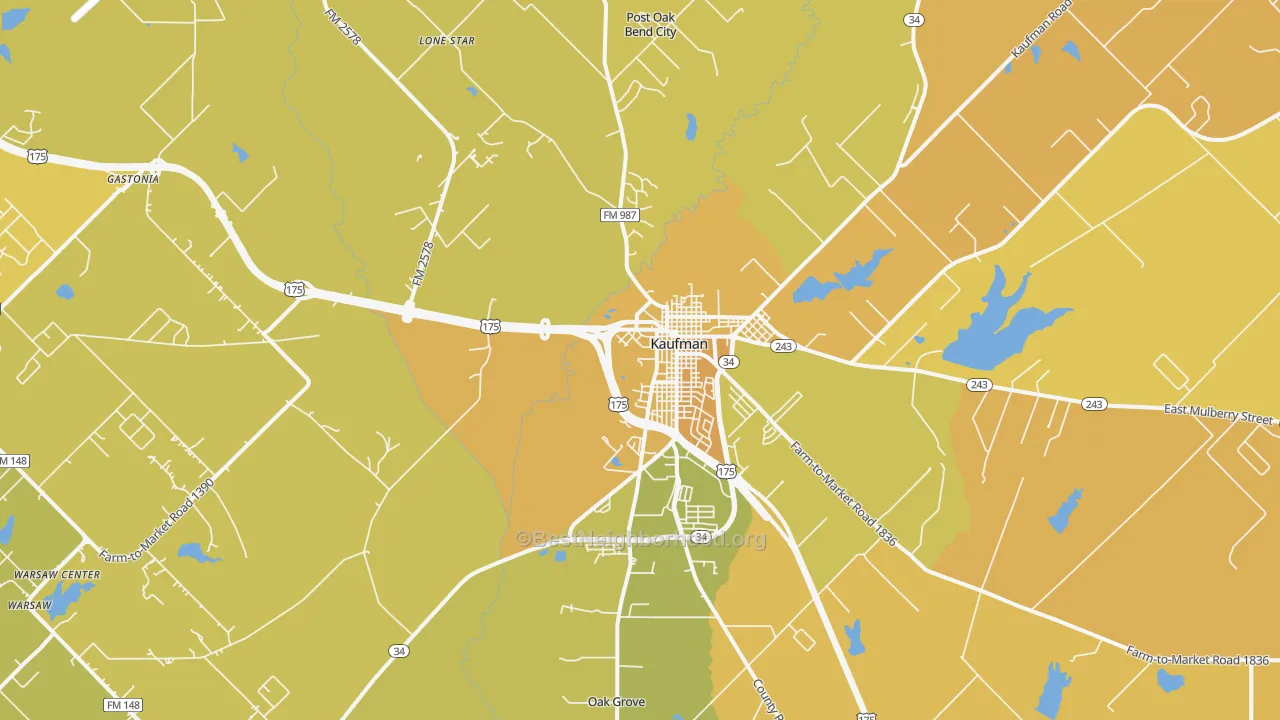 Map of the best neighborhoods in the Elmo area, with better matches in green and worse matches in red