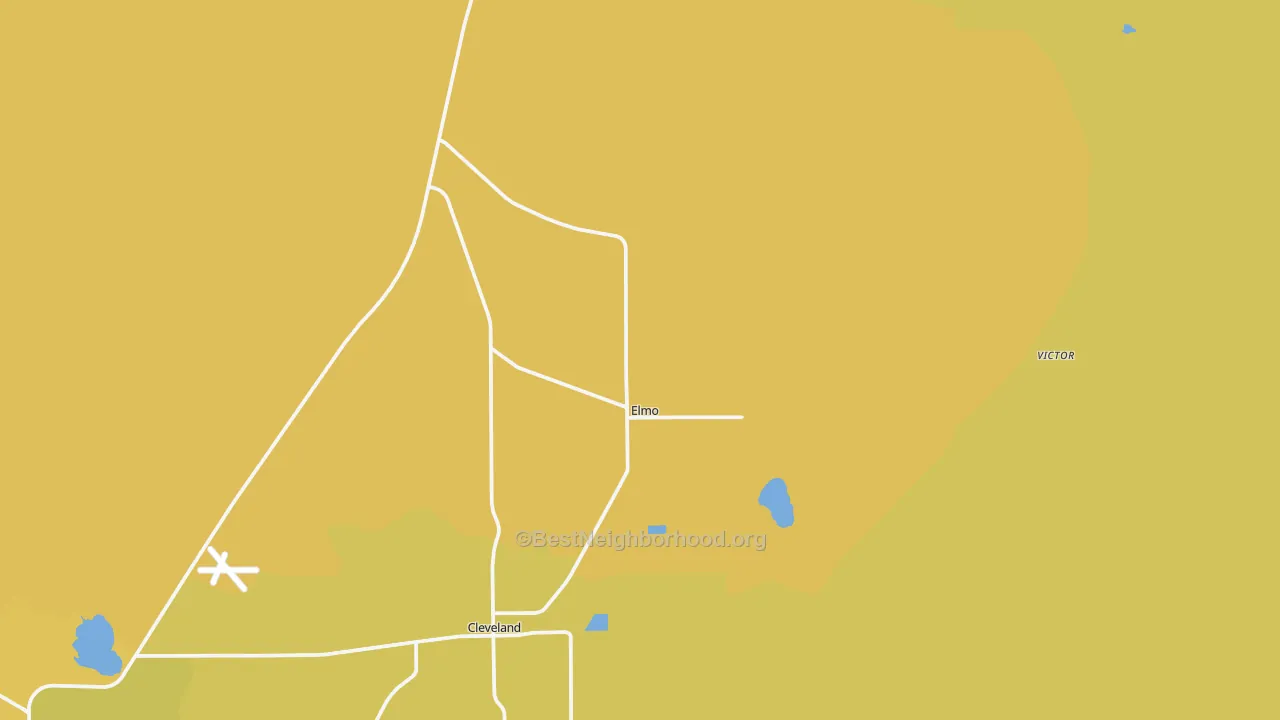 Map of the best neighborhoods in the Elmo area, with better matches in green and worse matches in red