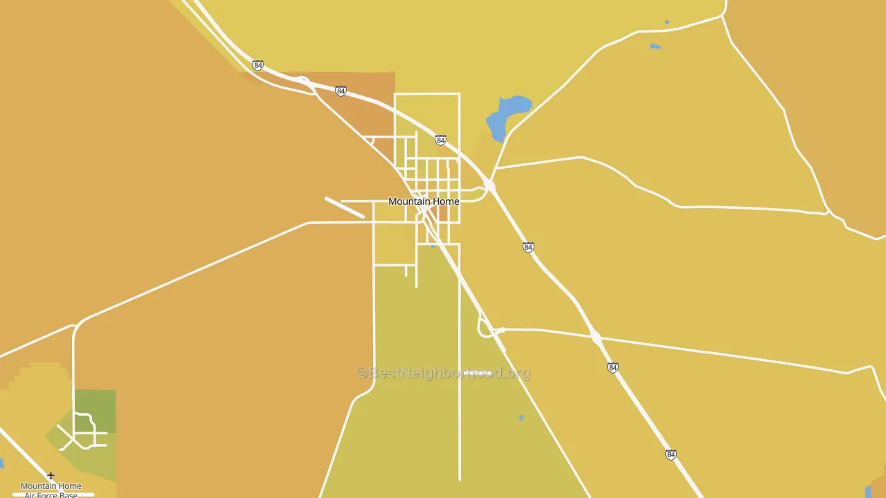 Map of the best neighborhoods in the Elmore County area, with better matches in green and worse matches in red