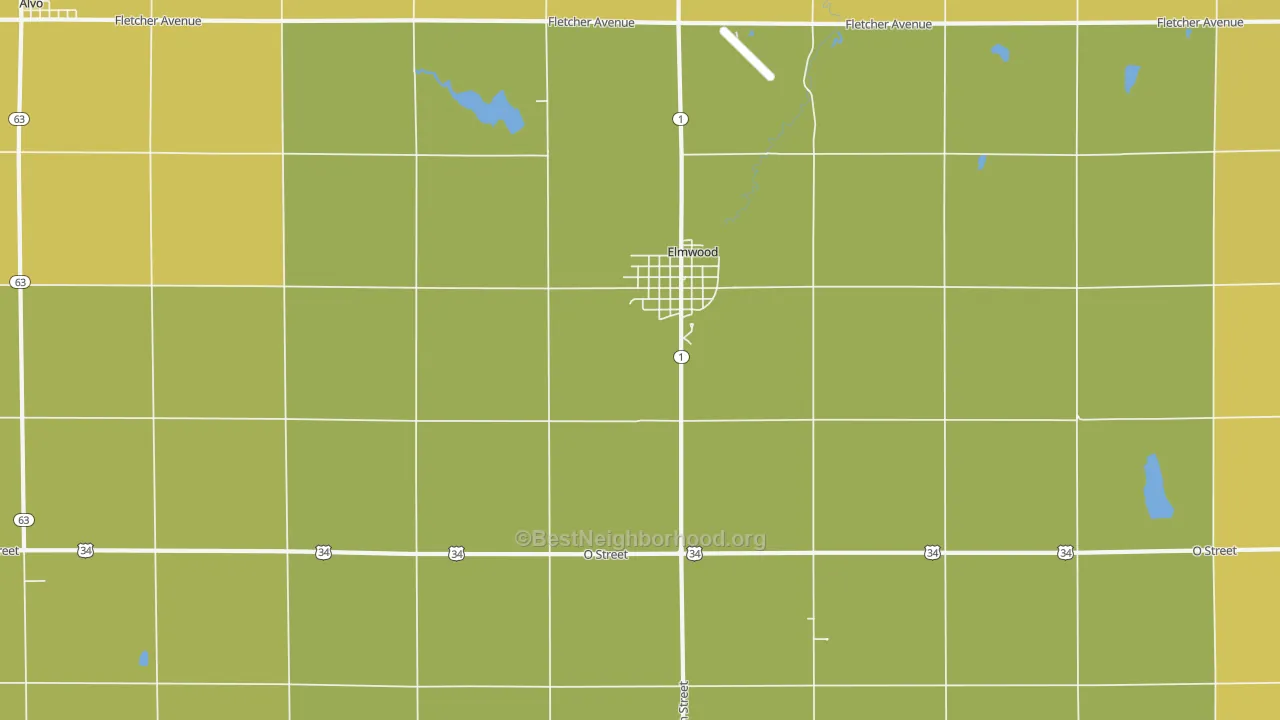 Map of the best neighborhoods in the Elmwood area, with better matches in green and worse matches in red