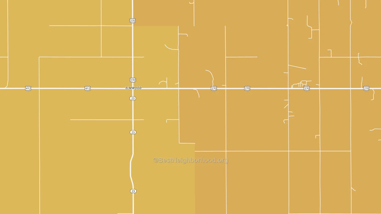 Map of the best neighborhoods in the Elmwood area, with better matches in green and worse matches in red