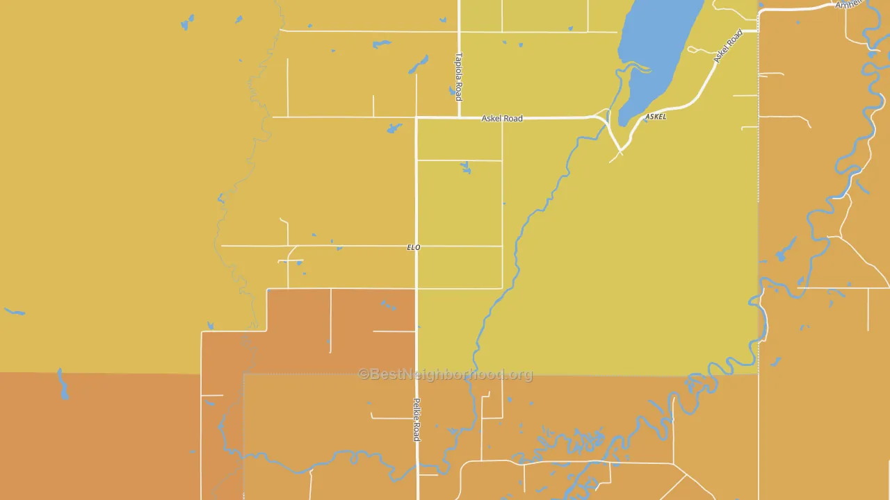 Map of the best neighborhoods in the Elo area, with better matches in green and worse matches in red