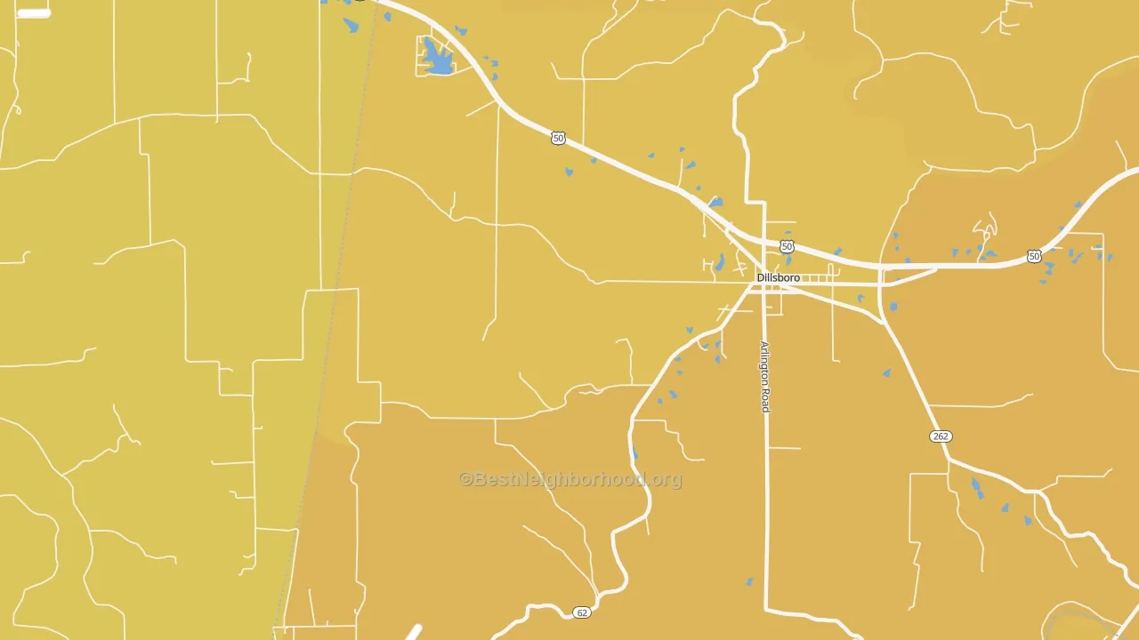Map of the best neighborhoods in the Elrod area, with better matches in green and worse matches in red