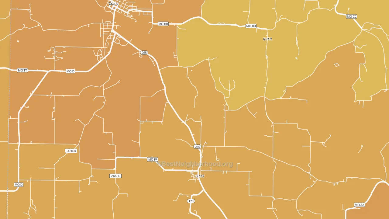 Map of the best neighborhoods in the Elsey area, with better matches in green and worse matches in red