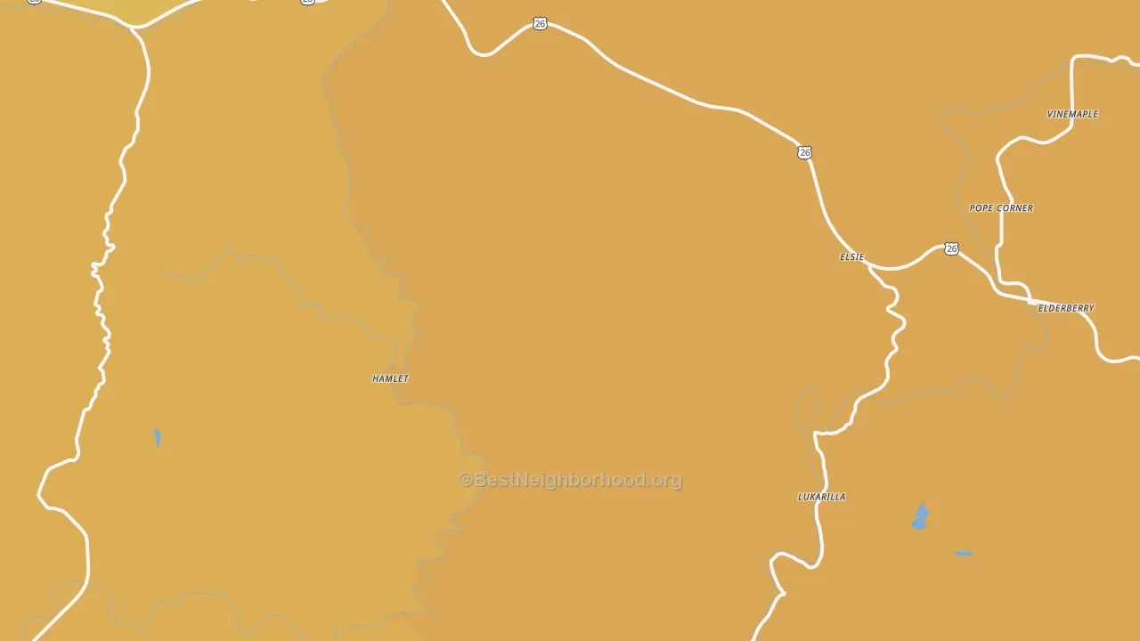 Map of the best neighborhoods in the Elsie area, with better matches in green and worse matches in red