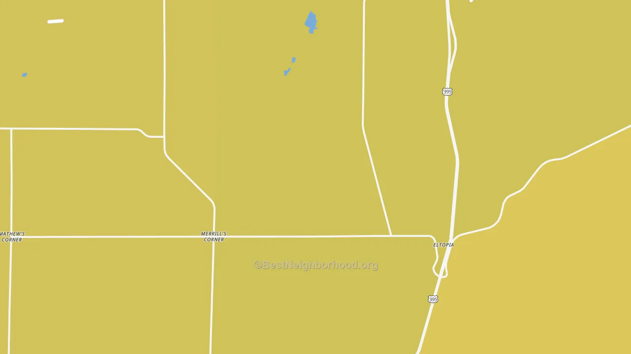 Map of the best neighborhoods in the Eltopia area, with better matches in green and worse matches in red