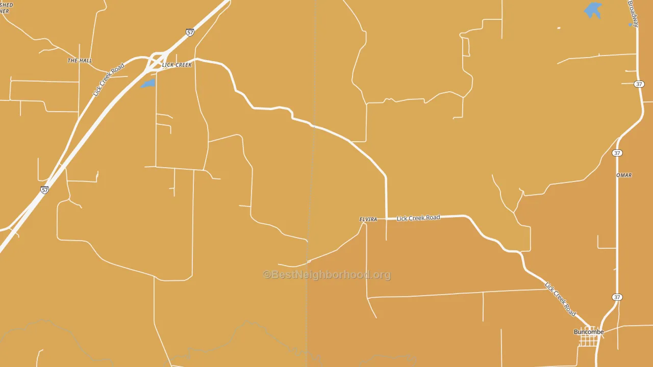 Map of the best neighborhoods in the Elvira area, with better matches in green and worse matches in red