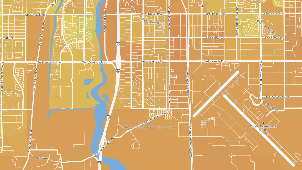 Map of the best neighborhoods in the Elvira, Summit area, with better matches in green and worse matches in red