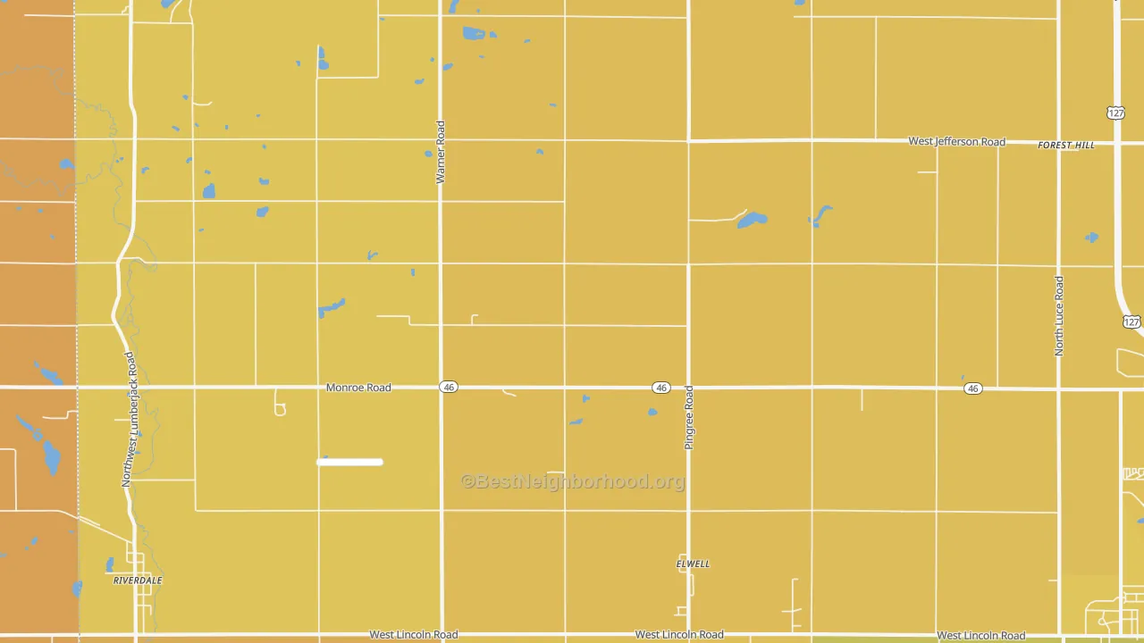 Map of the best neighborhoods in the Elwell area, with better matches in green and worse matches in red