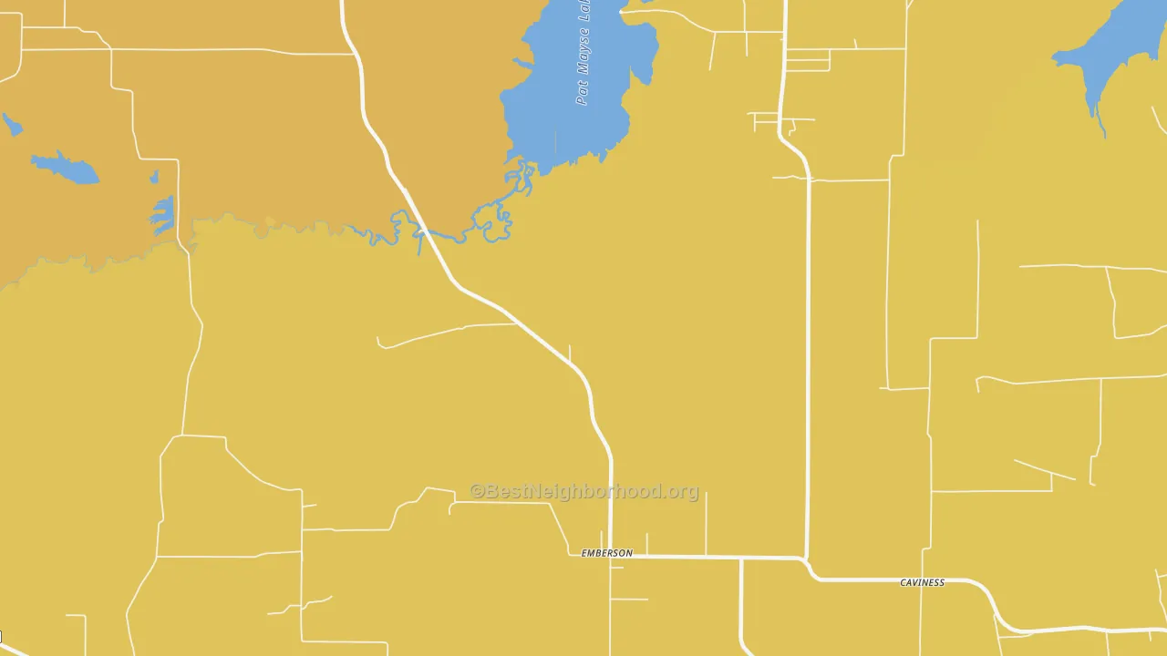 Map of the best neighborhoods in the Emberson area, with better matches in green and worse matches in red