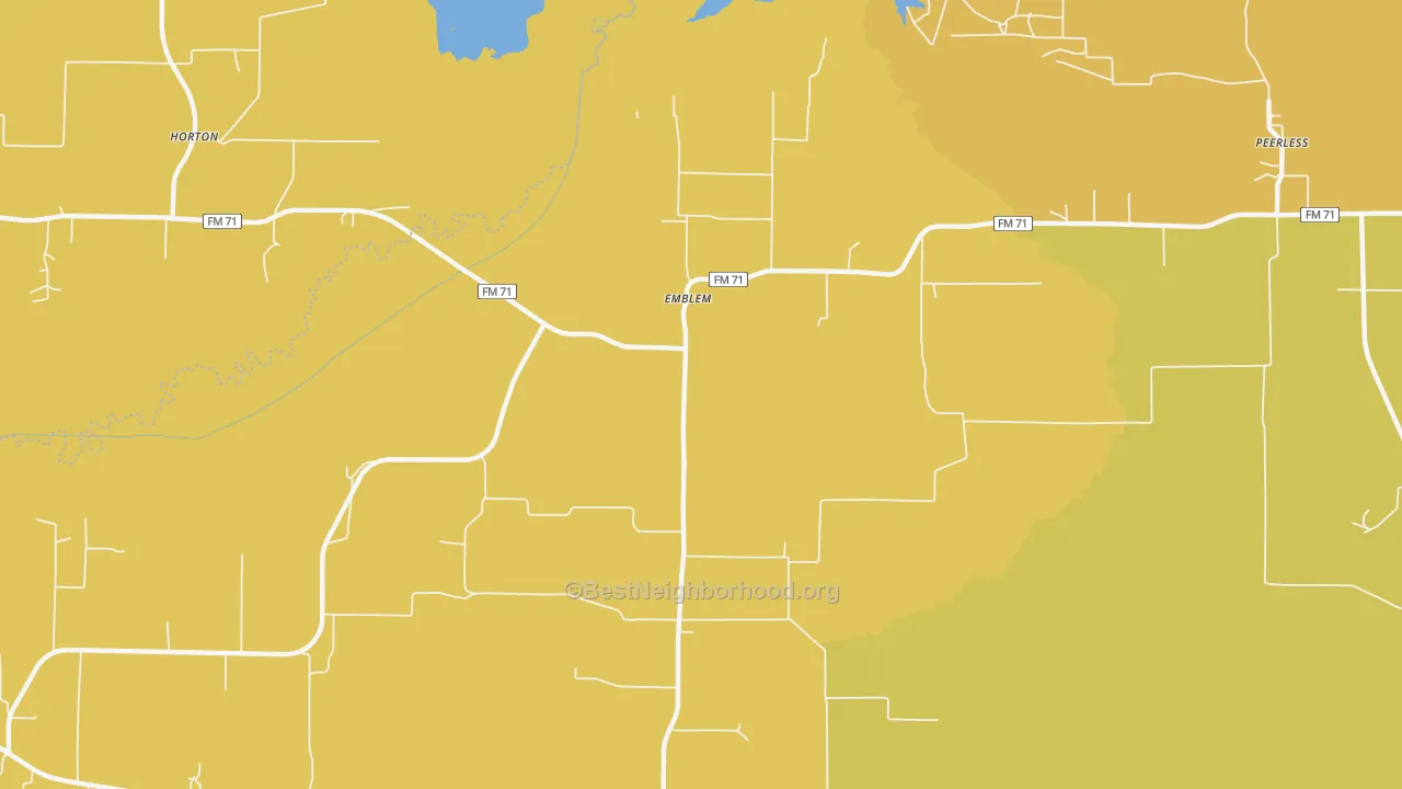 Map of the best neighborhoods in the Emblem area, with better matches in green and worse matches in red