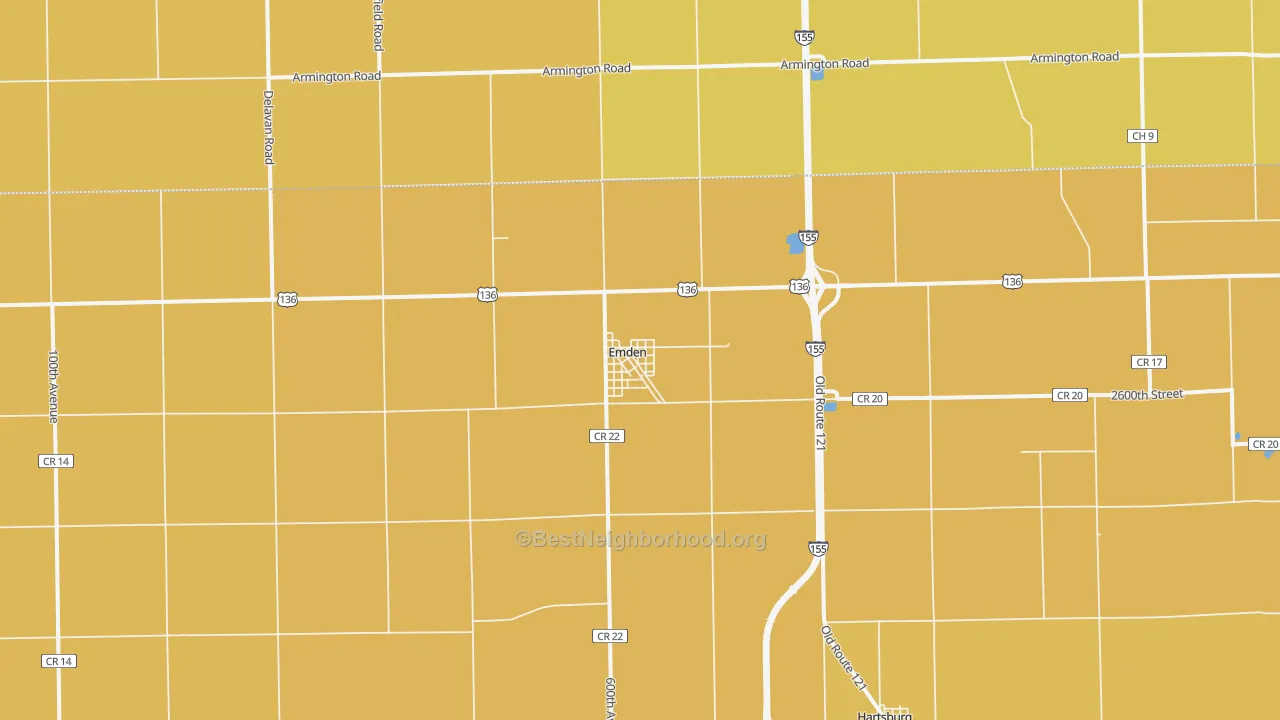 Map of the best neighborhoods in the Emden area, with better matches in green and worse matches in red