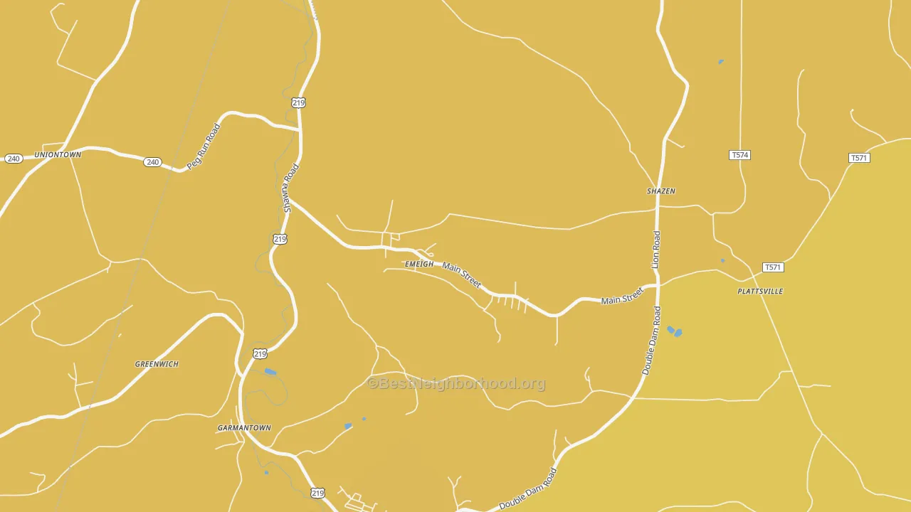 Map of the best neighborhoods in the Emeigh area, with better matches in green and worse matches in red