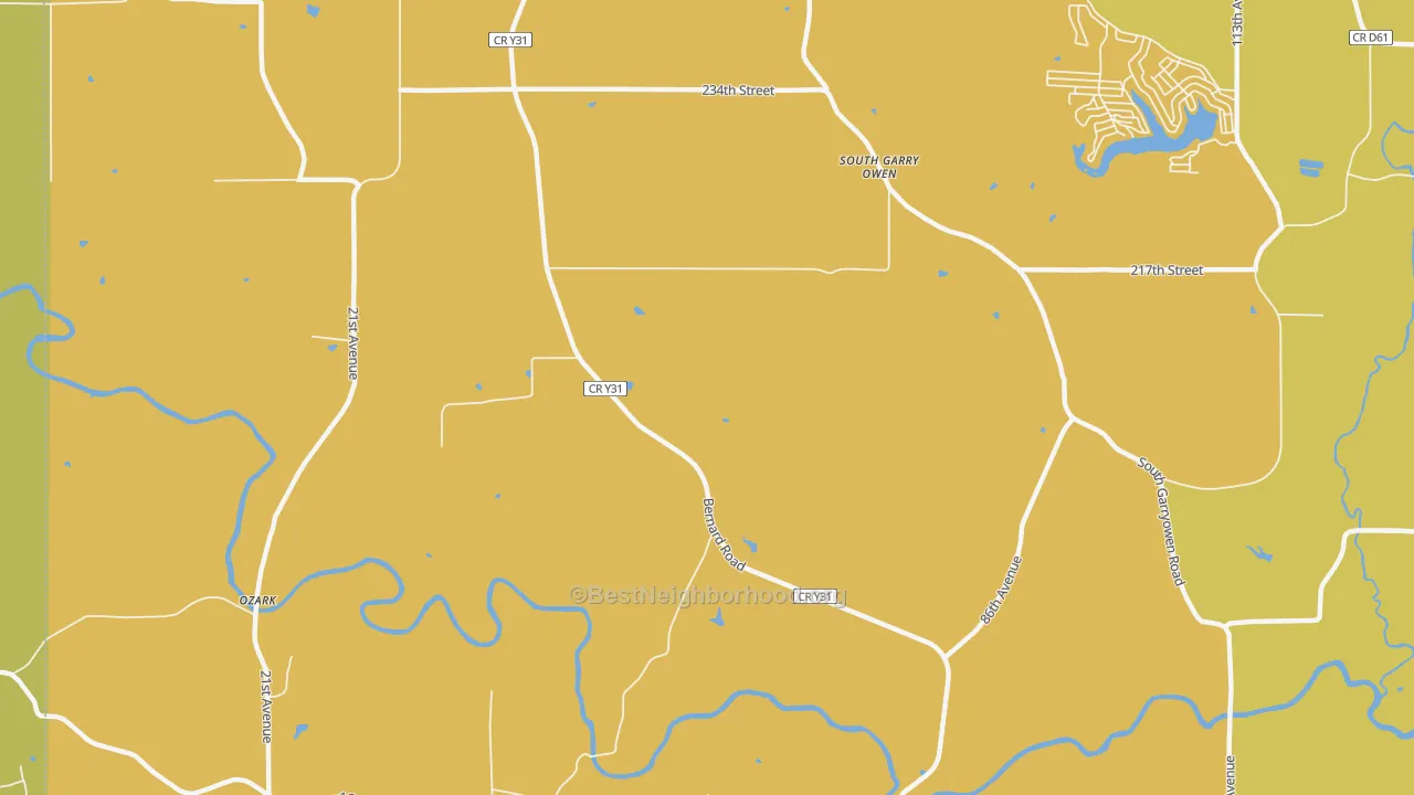 Map of the best neighborhoods in the Emeline area, with better matches in green and worse matches in red