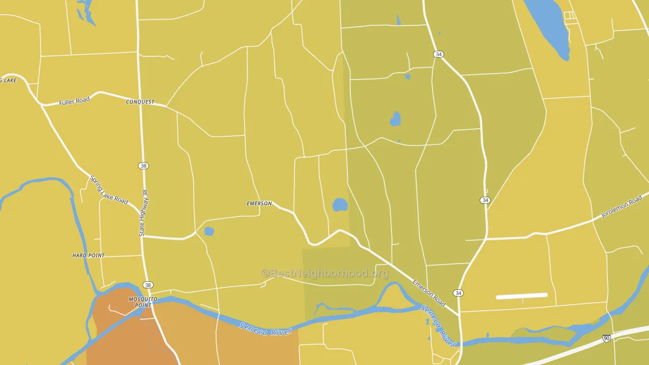 Map of the best neighborhoods in the Emerson area, with better matches in green and worse matches in red