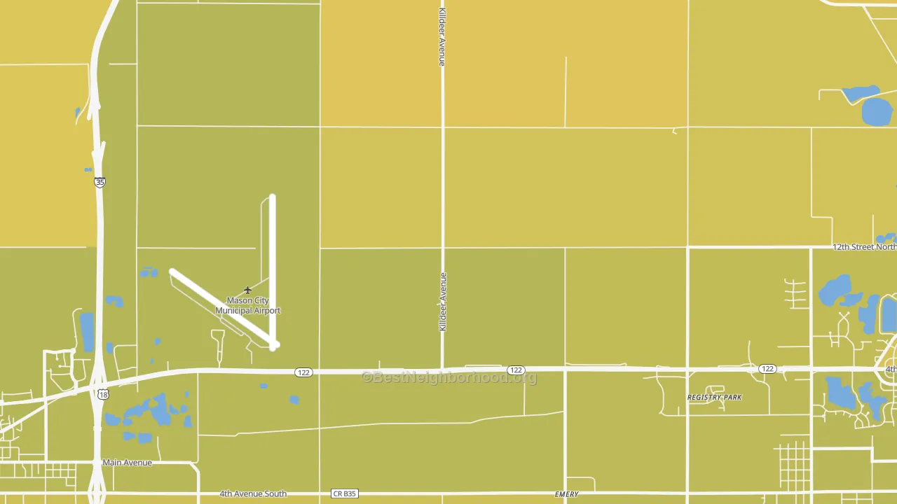 Map of the best neighborhoods in the Emery area, with better matches in green and worse matches in red