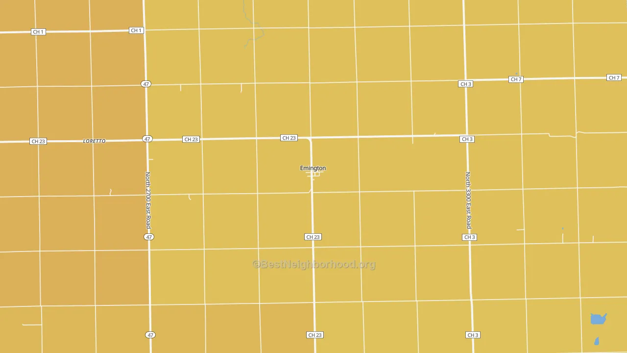 Map of the best neighborhoods in the Emington area, with better matches in green and worse matches in red