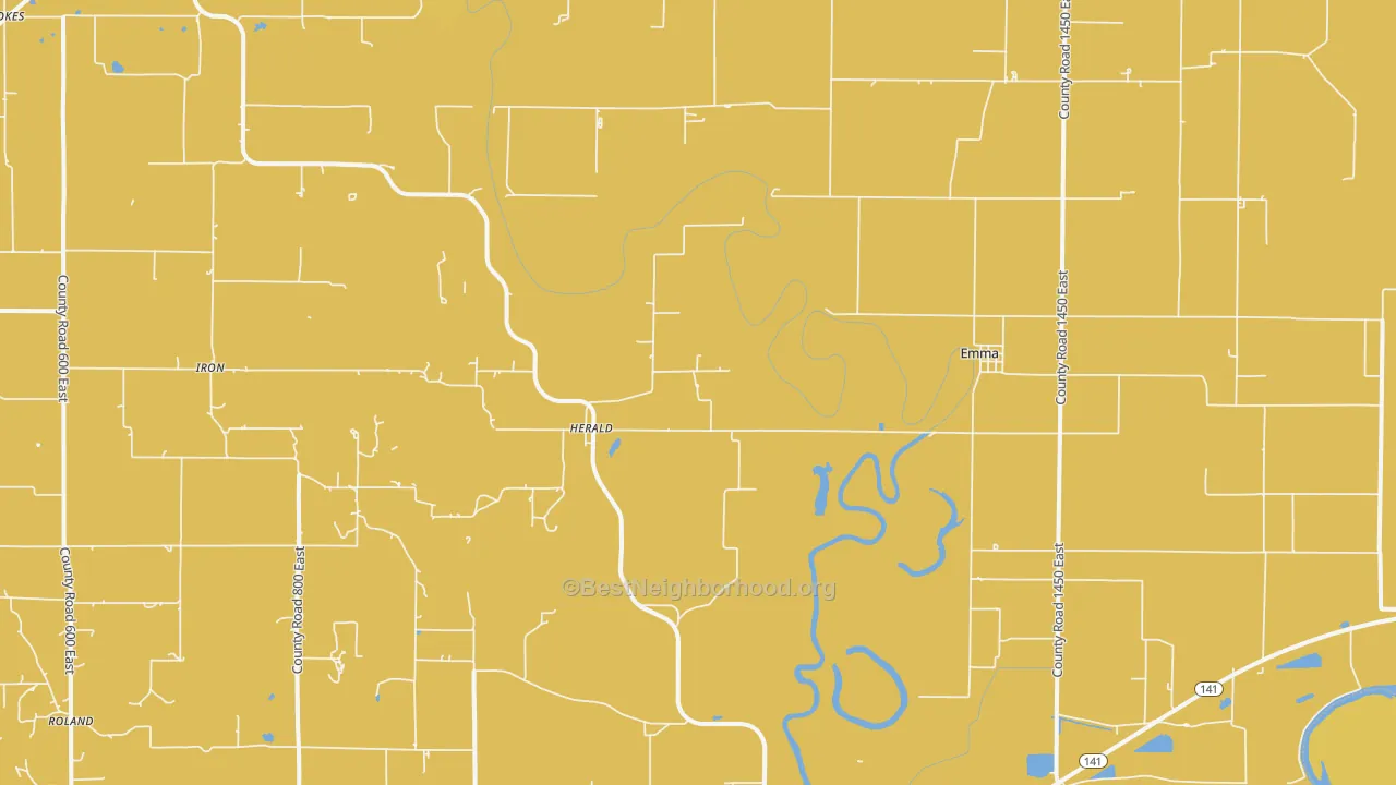 Map of the best neighborhoods in the Emma area, with better matches in green and worse matches in red