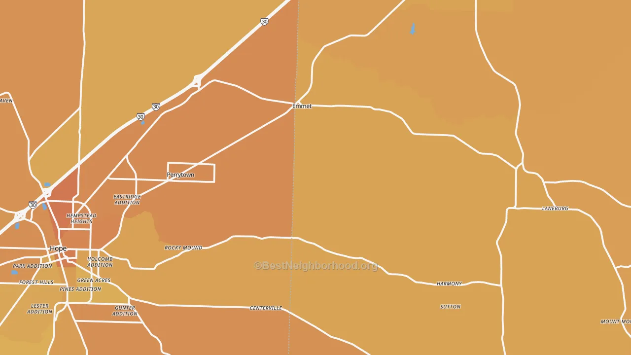 Map of the best neighborhoods in the Emmet area, with better matches in green and worse matches in red