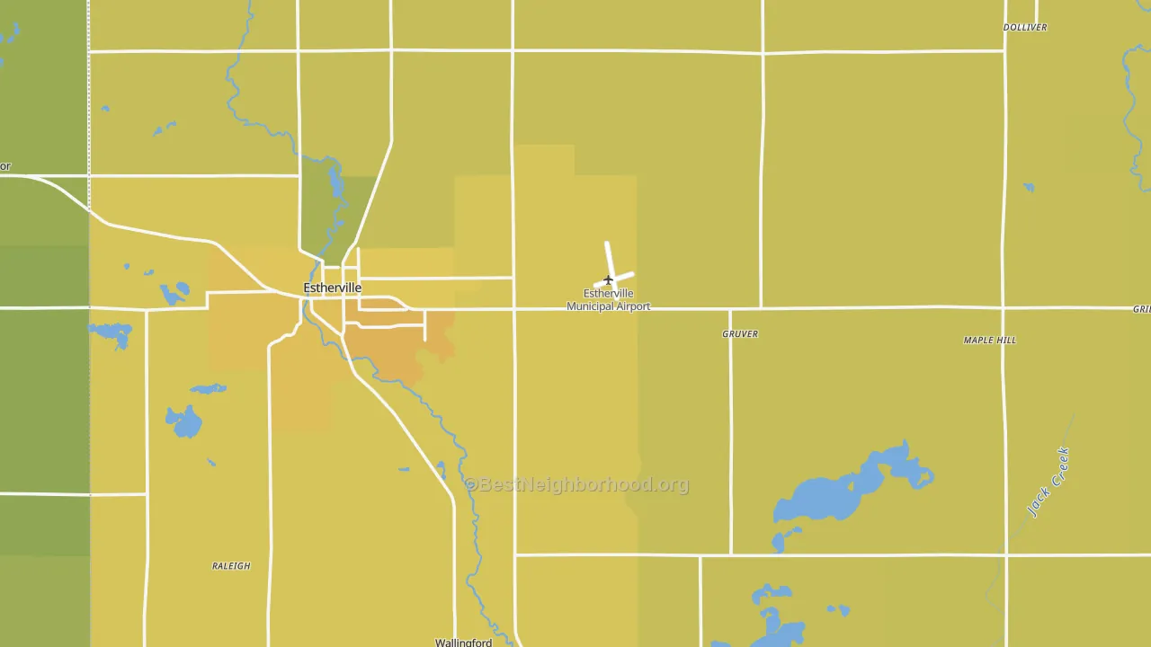 Map of the best neighborhoods in the Emmet County area, with better matches in green and worse matches in red