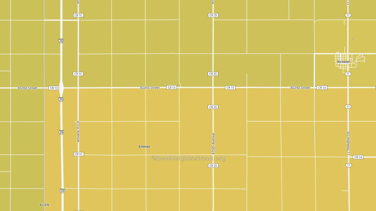 Map of the best neighborhoods in the Emmet area, with better matches in green and worse matches in red
