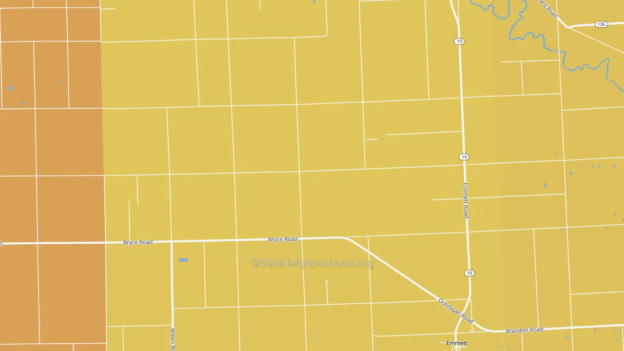 Map of the best neighborhoods in the Emmett area, with better matches in green and worse matches in red