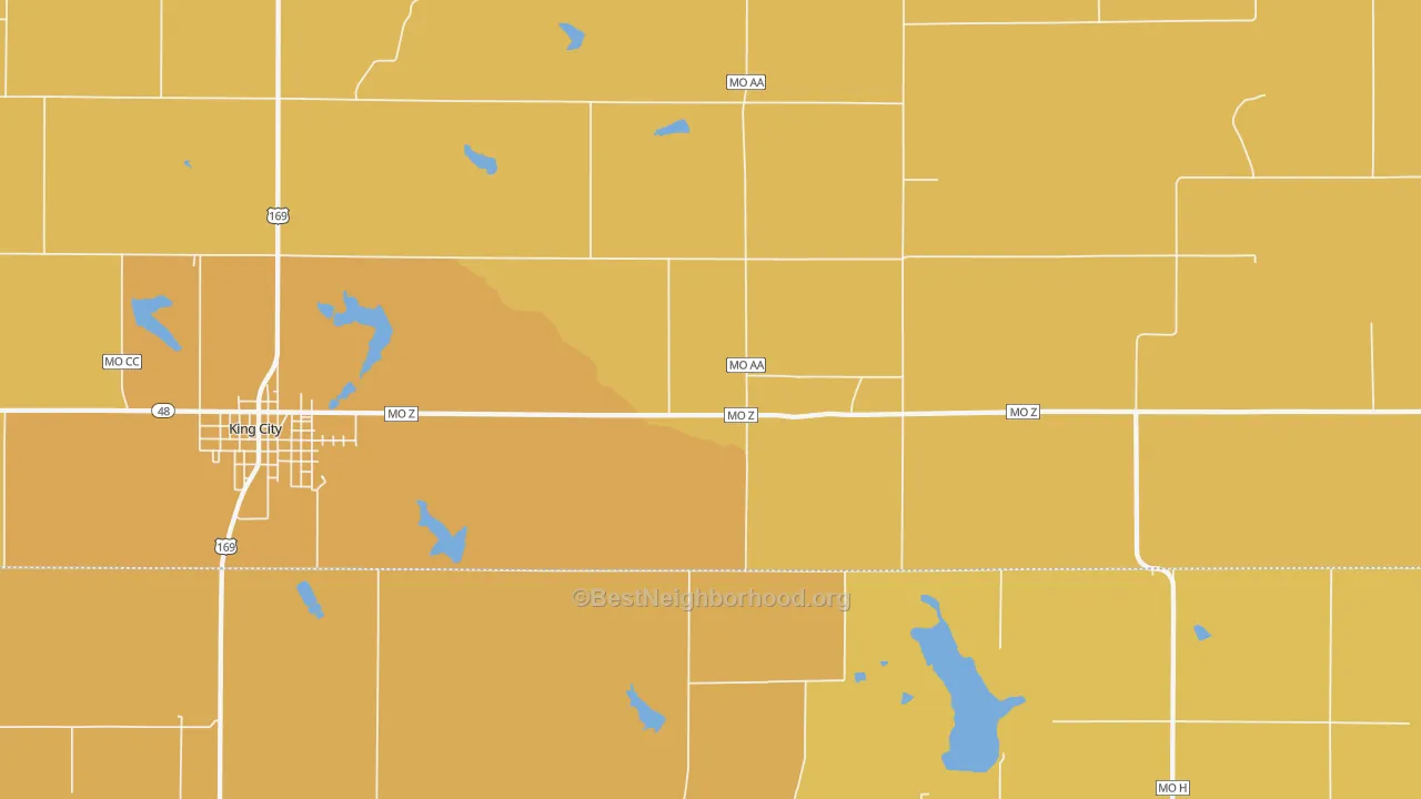 Map of the best neighborhoods in the Empire Prairie area, with better matches in green and worse matches in red